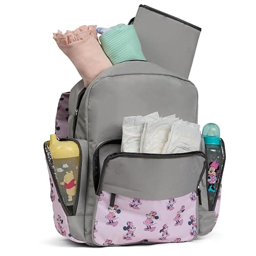 Disney Diaper Bag Backpack with Changing Pad Minnie Mouse – 16” Nylon Baby Bag for Parents, Insulated Bottle Holders, Multiple Storage Pockets thumbnail 6