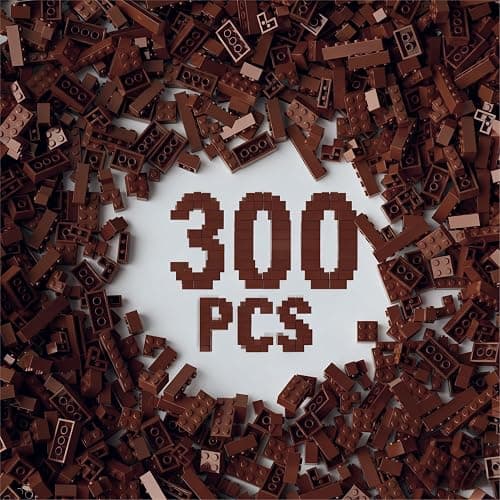300Pcs Building Brick Bulk, Brown Bulk Bricks with 5 Sizes, Compatible with Lego and Parts and Pieces, Creative Halloween Christmas Building Block Toys for Boys Girls Ages 6 7 8 9 10 Years Old - Image 1