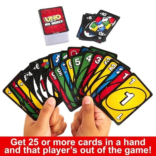Mattel Games UNO Show ‘em No Mercy Card Game in Storage & Travel Tin for Kids, Adults & Family Night with Extra Cards, Special Rules & Tougher Penalties, HXT57 thumbnail 5
