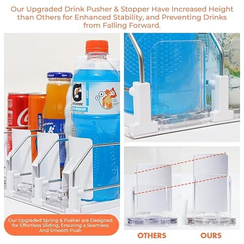 Upgraded Premium Drink Organizer for Fridge. Ultra Space Saving Drink Dispenser for Refrigerator with Larger Stopper Height and Automatic Pusher with Locking Feature. Holds 25 Cans (5 Rows, White) thumbnail 3