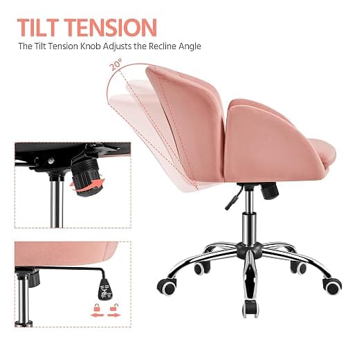 Yaheetech Pink Office Computer Desk Chair Makeup Vanity Dressing Table Chair Modern Swivel Rolling Armchair for Living Room, Bedroom, Makeup Room Women thumbnail 5