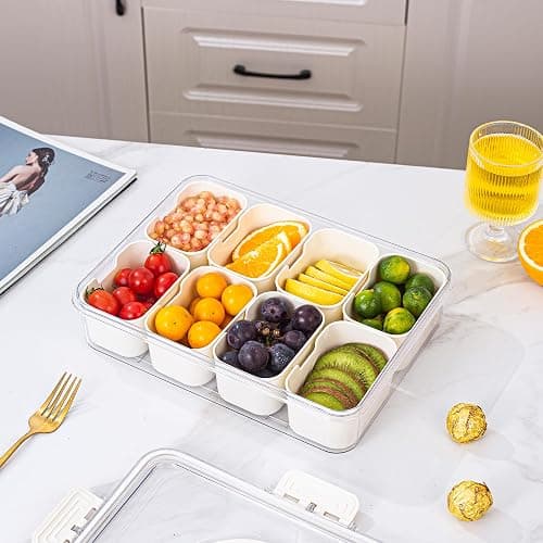 Divided Serving Tray with Lid and Handle - Snackle Box Charcuterie Container for Portable Snack Platters - Clear Organizer for Candy, Fruits, Nuts, Snacks - Perfect for Party, Entertaining thumbnail 7