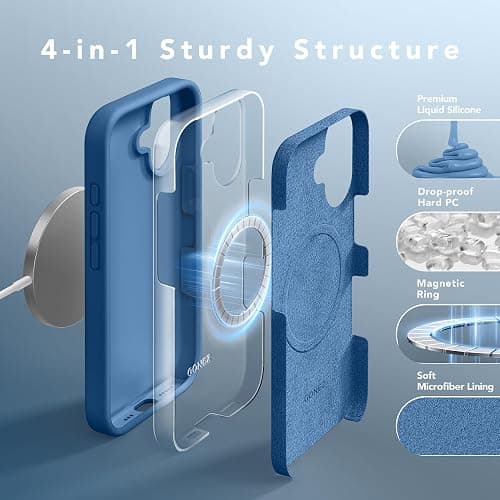 GONEZ Magnetic for iPhone 16 Case, Compatible with MagSafe, [Screen Protector + Camera Lens Protector], Liquid Silicone Shockproof Protective Phone Case for iPhone 16 6.1", Lake Blue thumbnail 5