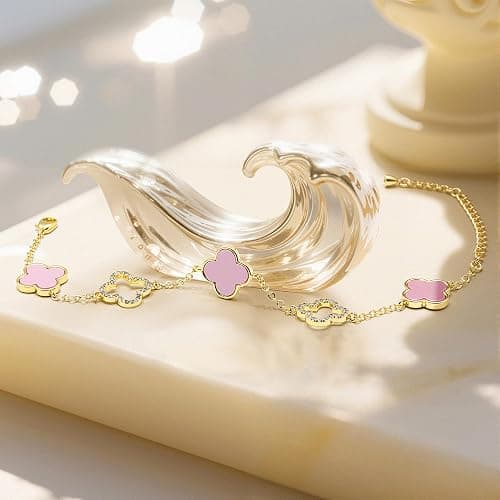 Clover Bracelet for Women 18k Gold Plated Silver Lucky Four Leaf Link Chain Bracelets Charm Trendy Jewelry Gifts for Women thumbnail 4