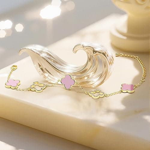 Clover Bracelet for Women 18k Gold Plated Silver Lucky Four Leaf Link Chain Bracelets Charm Trendy Jewelry Gifts for Women thumbnail 5