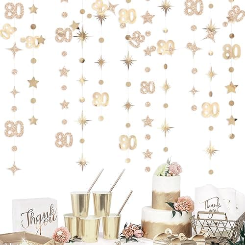 Champagne Gold 80th Birthday Decorations Number 80 Circle Dot Star Garland Metallic Streamer Banner for Women Mens Cheers to 80 Years Old Birthday Happy 80th Anniversary Vintage 1945 Party Supplies thumbnail 2