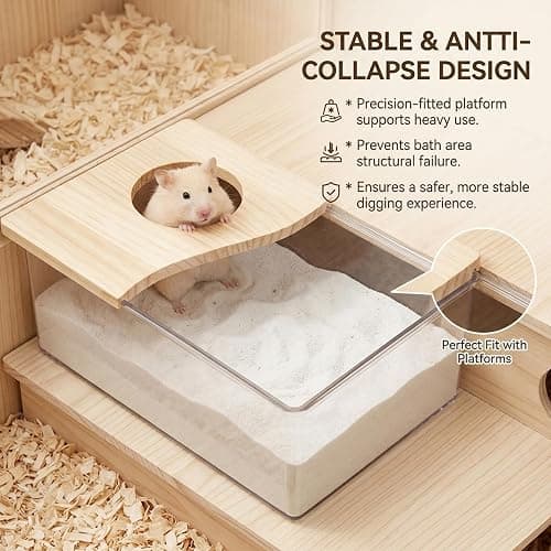 Hamster Sand Box, Wooden Cover Clear Acrylic Hamster Dig Box for Small Pets - Saves Space, Easy to Clean, Stable Container for Hamsters, Gerbils, Mice Sand thumbnail 3