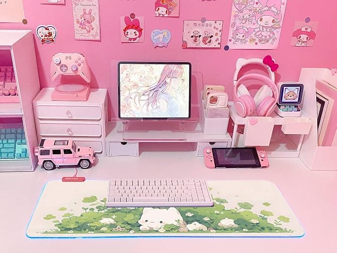 JMIYAV Pink RGB Gaming Mouse Pad 31.5x12 Inch PC XL Large Extended Glowing Led Light Up Desk Pad Non-Slip Rubber Base Computer Cute Mousepad Mat Desk Accessories Gaming Setup 590 thumbnail 6