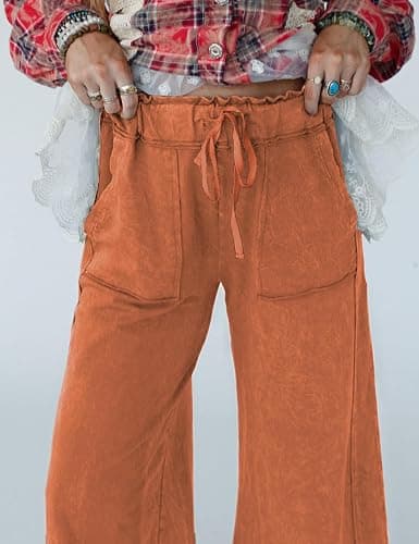Athlisan Womens Casual Wide Leg Sweatpants Acid Wash Elastic Waisted Palazzo Pants Trousers with Pockets thumbnail 6
