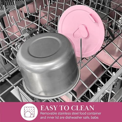 Paris Hilton Electric Lunch Warmer, 20-Ounce Stainless Steel Portable Food Container With Sealing Lid, Removable 2.5-Cup Inner Dish, Gingham Front Design, Pink thumbnail 7