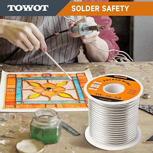 TOWOT 60/40 Solder for Stained Glass, 1 lb Spool, 3mm Dia, No Flux Solder Wire Stained Glass Supplies thumbnail 2