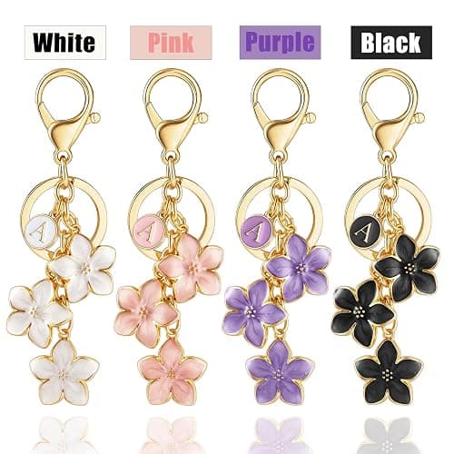 XGALBLA White/Pink/Black Big Cute Flower Initial Letter Keychain for Women, Flower Bag Charms Enameled Keychain Handbag Purse thumbnail 6