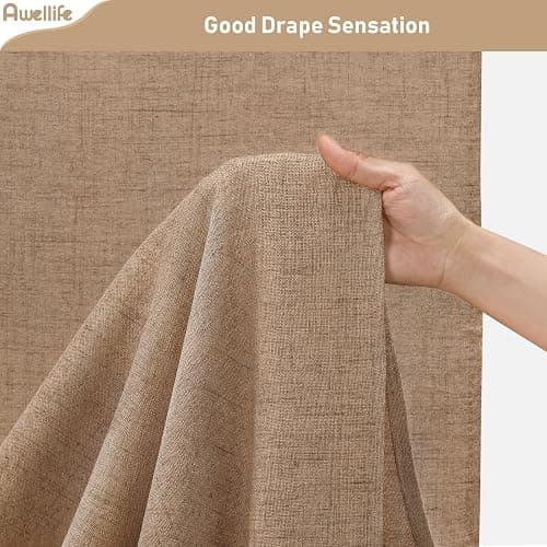 Awellife Brown Linen Style Shower Curtain Set with 12 Durable Hooks - Tan Textured Fabric Heavy Cloth Neutral Shower Curtains for Bathroom 72 x 72 Inch thumbnail 4