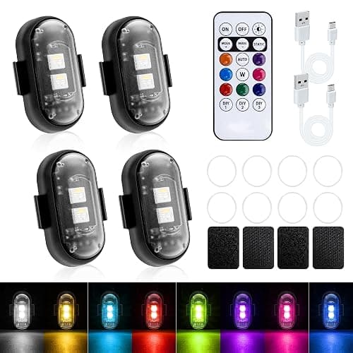 Mcbazel 4 x Wireless Remote Control LED Strobe Lights, Ambient Light with Brightness Control, 7 Colors USB Charging LED Lights Kit for Car, Motorcycle, Bike - Image 1