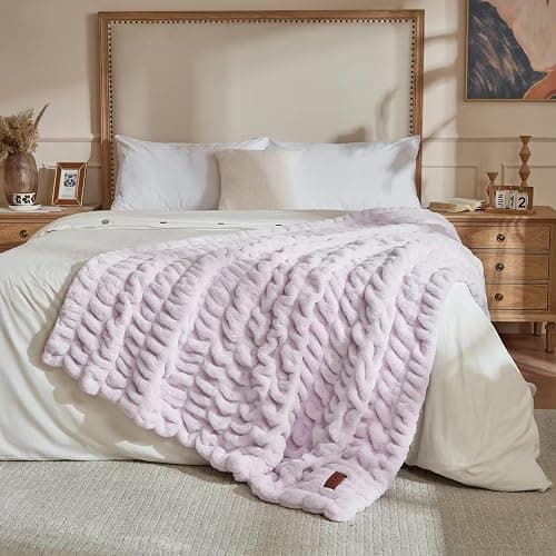 Double Side Faux Fur Throw Blanket,Cozy Soft Fuzzy Fluffy Faux Rabbit Fur Blanket for Couch, Bed, Sofa,Room Decor-Lavender,50x60 inch - Image 1