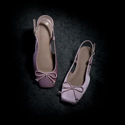 Lhamo Latso Women's Ballet Flats Slingbacks Square Toe Bow Knit Dressy Flat Shoes with Ankle Buckles Satin thumbnail 6