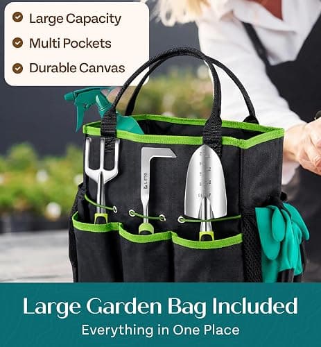 Heavy Duty Gardening Tools - Gardening Gifts for Women, Men, Mom, Dad - Durable, Ergonomic Garden Tools Set (Green) thumbnail 4