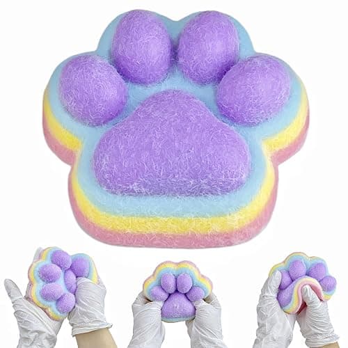 Fufu Big Cat Paw Squishy Toy 5 Inch Sticky Cat Paw Print Squishies Large Pinch Family Tuba Squishy Tangcii Giant Rainbow Cat Paw Squeeze Toy for Adults Stress Relief - Image 1