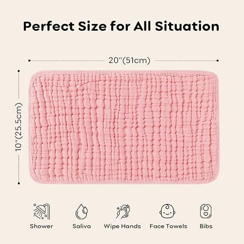 Looxii Muslin Burp Cloths Baby Girl 6 Pack - 20" x 10" - Ultra Soft & Absorbent, 6-Layer 100% Cotton for Spit Up & Drool- Gentle Baby Burping Cloth, Newborn Essentials Shower Gift Girl, Gradient Pink thumbnail 3