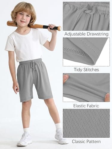 Poroka 4 Packs Toddler Boys Shorts Quick Dry Athletic Basketball Shorts with Drawstring thumbnail 5