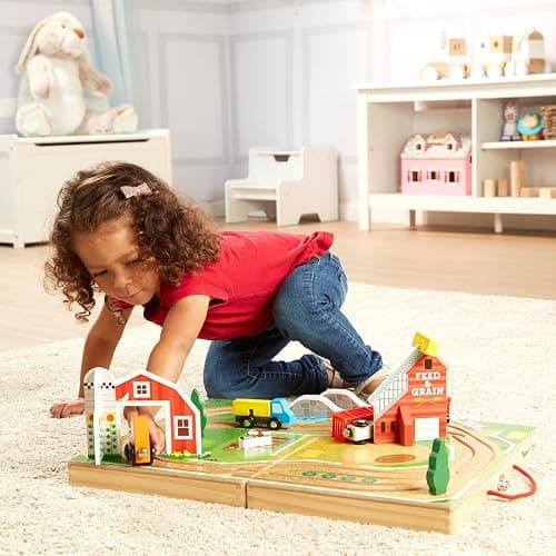 Melissa & Doug 17-Piece Wooden Take-Along Tabletop Farm, 4 Farm Vehicles, Play Pieces, Barn, Grain House Take-Along Pretend Play Toy Barn Toys for Toddlers Ages 1+ thumbnail 6