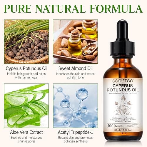 GOGIFTGO Cyperus Rotundus Oil,Cyprus Rotundus Oil for Hair Removal,Cyperus Oi-l Natural, Soothing and Gentle,Reducing Body Hair Growth,Smooth Skin & Hair Removal,60ml (1pcs) thumbnail 5