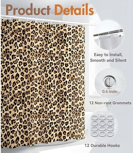 MAMUSE Shower Curtain for Bathroom - Cute Aesthetic Decorative Modern Girly Unique Girls Design Pretty Women Waterproof Fabric Cloth Cortinas de Baño Bathtub 72 x 72 Inch, Leopard Print thumbnail 3