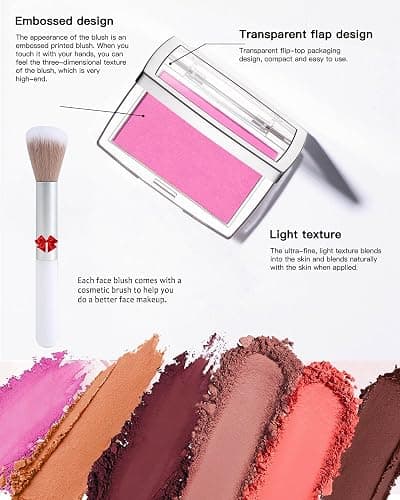 Matte Powder Blush, Rosy Glow Face Blush Contour Highlight Makeup Palette, High Impact Buildable Color, Lightweight & Smooth Finish & Long Lasting Professional Pressed Power Blush for Cheek, Pink thumbnail 5