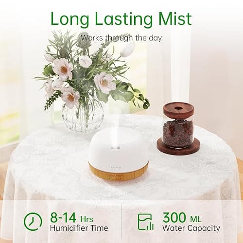 ASAKUKI Essential Oil Diffuser, 300ml Ultrasonic Aromatherapy Oil Humidifier with 7 Colors Lights 2 Mist Mode for Home thumbnail 4