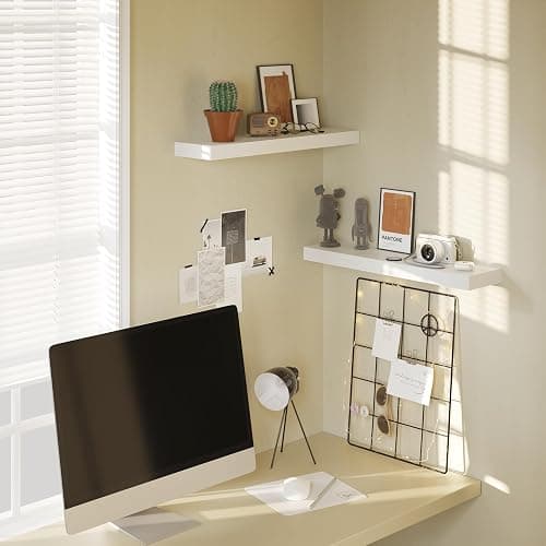 BAMEOS Floating Wall Shelves 24 x 6 Inch – Easy-Install Hanging Shelves with Hardware Included | Modern Decor Shelf for Bathroom, Bedroom & Living Room Storage, Set of 2, White thumbnail 5