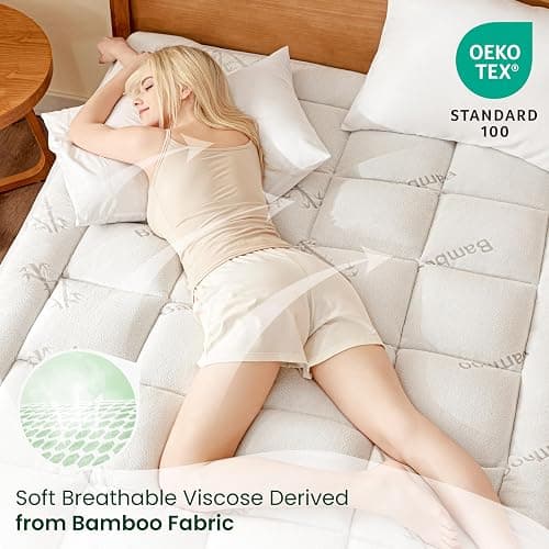 Love's cabin Twin XL Mattress Topper Viscose Derived from Bamboo, Thick Pillow Top Mattress Pad with Stretchable Pockets for 8"-20" Mattress, Soft Breathable Cooling Mattress Topper for Hot Sleepers thumbnail 5