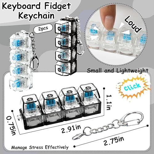 2 PCS Keyboard Fidget Toy, Keyboard Fidget Keychain 4-in-1 Keyboard Decompression Button Finger Clicker Toys, Button Stress Relief Fidget Gifts to Relief Stress (Clear Black) thumbnail 3