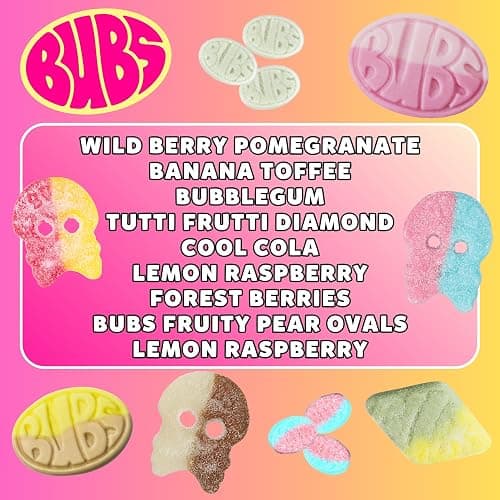 BUBS Swedish Candy Mix 10 Oz Bag With 8 Flavor Variety, Sweet & Sour Skulls, Ovals, Tutti Frutti Rombs & Blueberry Raspberry Minis thumbnail 2