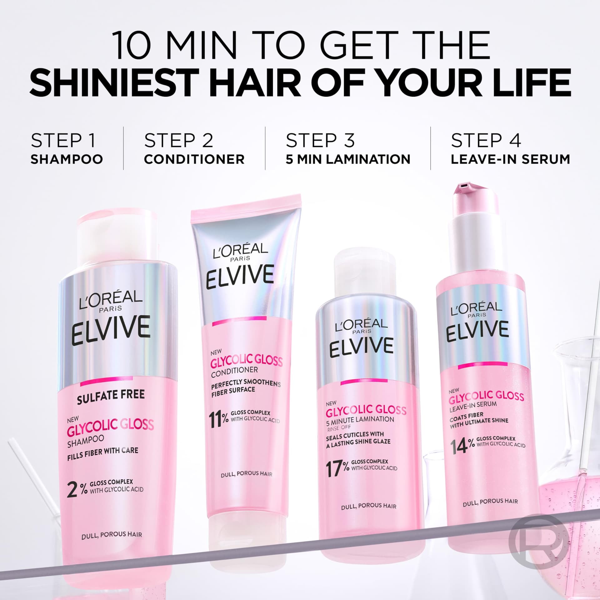 L'Oreal Paris Elvive Glycolic Gloss Lamination Rinse-Off Treatment, with Glycolic Acid, Salon Treatment at Home, Long-lasting Smooth & Shiny Hair, for Dull Hair, suitable for all Hair Types, 200ml thumbnail 8