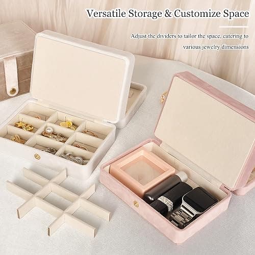 Travel Jewelry Case, 2-Layer Large Jewelry Organizer Box, Beige, PU Leather | Simple & Fashion, Travel Size, Gifts for Mother, Portable Jewelrys Storage Display Holder for Earrings, Necklaces, Bracelets thumbnail 6