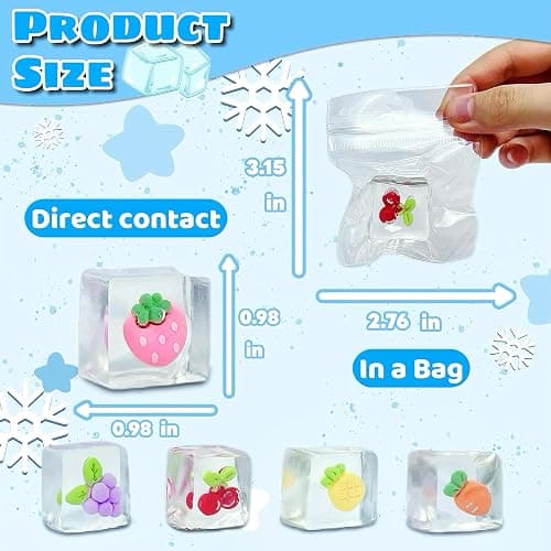 5-Pack Fruit Ice Cube Taba Squishy Mochi Toys, Kawaii Squishies, Fruit Squeeze Stress Balls, Sensory Ice Cube Squishy Mochi Fidget Toy for Kids, Birthday Gifts, Party Favors thumbnail 2