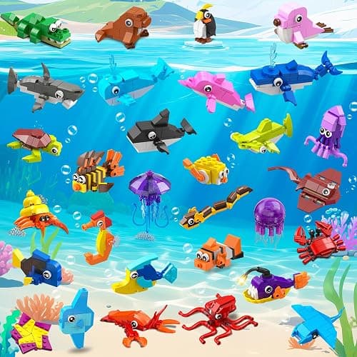 HOGOKIDS 30 Pack Animals Party Favors for Kids, 824PCS Mini Marine Animal Building Block Sets for Goodie Bags Filler Classroom Prizes, Easter Basket Stocking Stuffer Birthday for Boys Girls 6+ thumbnail 8