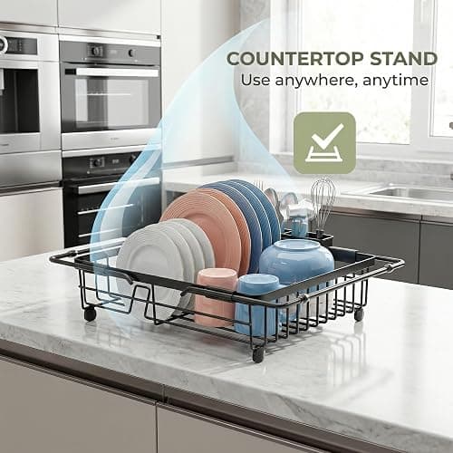 Expandable in Sink Dish Drying Rack - Adjustable Capacity Over The Sink Dish Drainer Drying Rack with Utensil Holder for Kitchen Counter, Drying Rack for Small Space,14.96“L x 11.81“W x 3.74”D thumbnail 6