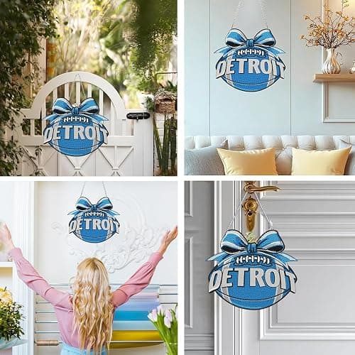 Rertcioph Football Diamond Art Hanging Kit for Adults, DIY Acrylic 5D Diamond Painting Hanging Ornament for Detroit Home Wall Decor and Gift thumbnail 5