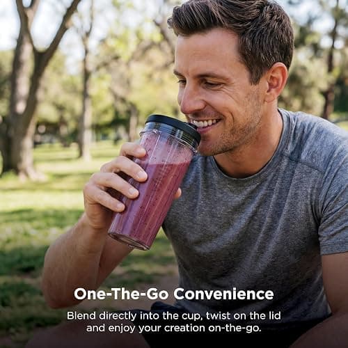 Ninja Nutri-Plus Personal Blender, 900PW, (3) 20oz Cups, Silver, BN301 | 900-peak-watt push-to-blend motor for smoothies & sauces. (3) 20-oz cups, 2 spout lids & storage lid. Dishwasher safe. thumbnail 2