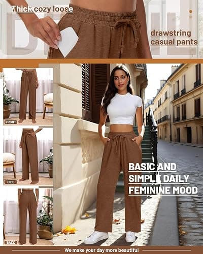 Neer 3 Pack Women's Baggy Sweatpants with Pockets, Wide Leg Yoga Pants Cozy Thick Lounge Pants Drawstring Casual Loose Jogger thumbnail 5