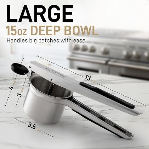 Bellemain Large Potato Ricer 15oz – Heavy Duty Stainless Steel Potato Masher for Smooth Mashed Potatoes, Baby Food & Gnocchi Maker thumbnail 2