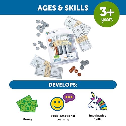 Learning Resources Pretend Play Money - Math Manipulatives for Kids, Kids Bank, Plastic Coins, Cash Register, Toddler, Homeschool Supplies, Fine Motor Skills, Teaching Set Manipulatives thumbnail 6