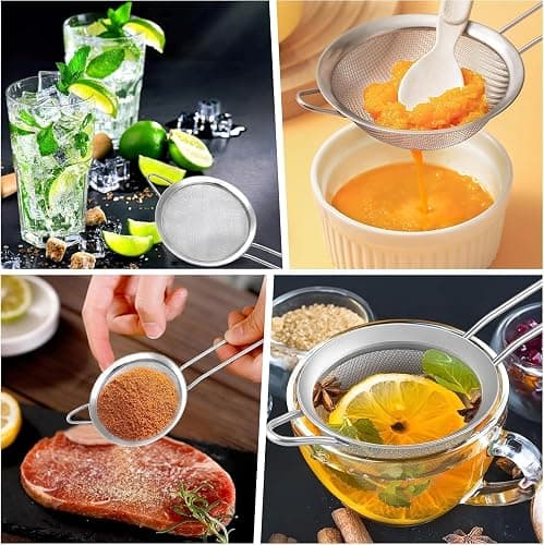 ELEEN Premium Stainless Steel Fine Mesh Strainers for Kitchen 3-Piece Set with Non-Slip Handle, Small, Medium & Large Sieves, Colanders and Sifter for Sifting, Straining, Pastas Tea, Rice Vegetables thumbnail 6