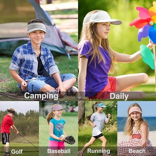 Sukeen Kids Sun Visor Hats for Girls Boys,Lightweight Sports Hat UPF50+ Sun Hat Cooling Headwear Visor for Running Outdoors - One Size - Pink thumbnail 7