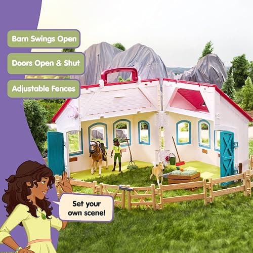 Schleich Horse Club - 60PC Little Horseshoe Open Stable Playset - Easy Carry Set with 2 Horse Figurines, Action Figure, Stable and Accessories - Toy Horses for Girls and Boys - Kids Ages 4+ | 42703 | Set includes hutch, 2 horses, movable girl figure & accessories | great gift for girls and boys | toys from 5 years thumbnail 4