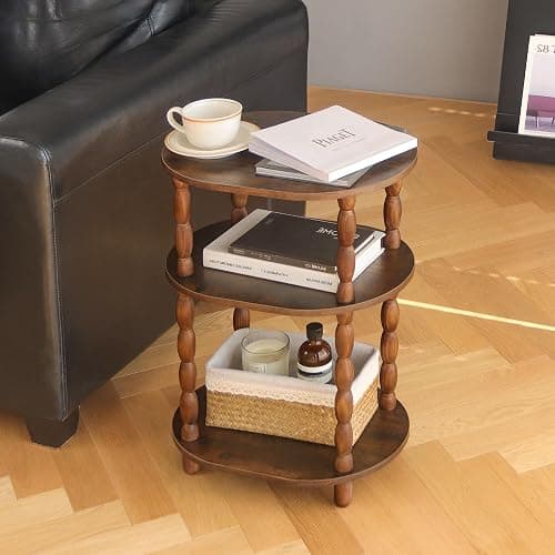 MaxSmeo Side Table, 3-Tier Small End Table, Modern Oval Night Stand Accent Table for Living Room, Bedroom, Rustic Brown thumbnail 2