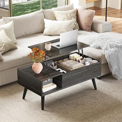 WLIVE Coffee Table for Living Room, Lift Top Coffee Table with Storage, Small Rising Wooden Dining Center Table with Storage Shelf & Hidden Compartment, 39" Black Oak thumbnail 2