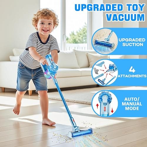 BLAXTEM 4-in-1 Kids Toy Vacuum that Works with Suction, Electric Toy Toddler Vacuum Cleaner for Children Boys & Girls,Toddlers Toys Cleaning Set for Pretend Play (Light Blue) thumbnail 3