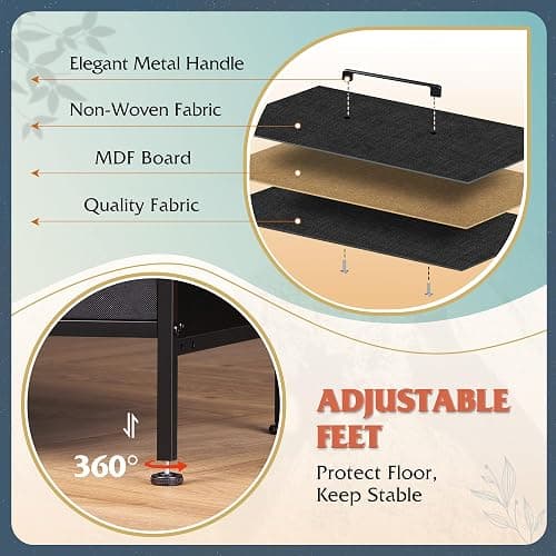 WLIVE 6 Drawer Dresser for Bedroom Large, Fabric Black Dresser TV Stand for 55, 60, 65, 70 inch TV, Wide Long Chest of Drawers with Deep Drawer for Closet, Bedroom, Living Room, Hallway - Black - Large 6 Drawer thumbnail 6